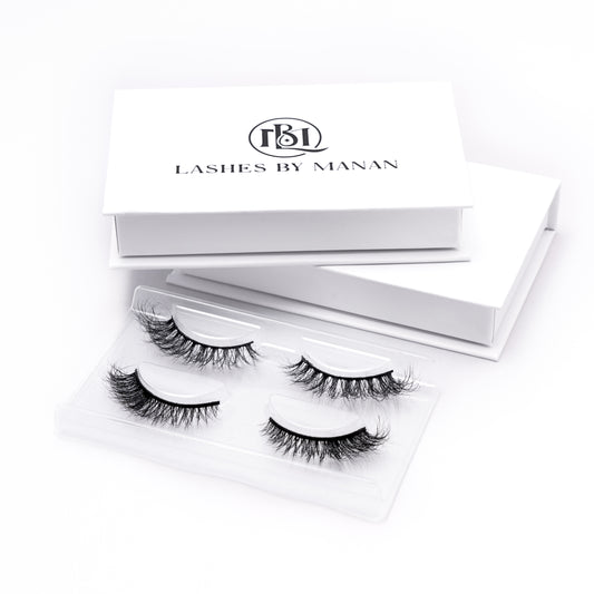 Set of false eyelashes B12 in a 'Lashes by Manan' box on a white background