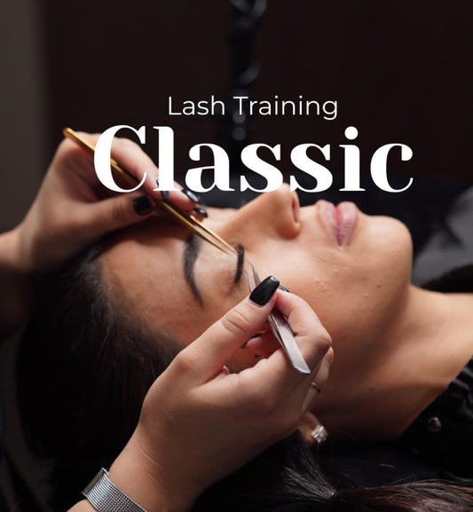 Classic lash training with hands applying eyelash extensions on a client