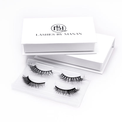 Set of false eyelashes B12 in a 'Lashes by Manan' box on a white background