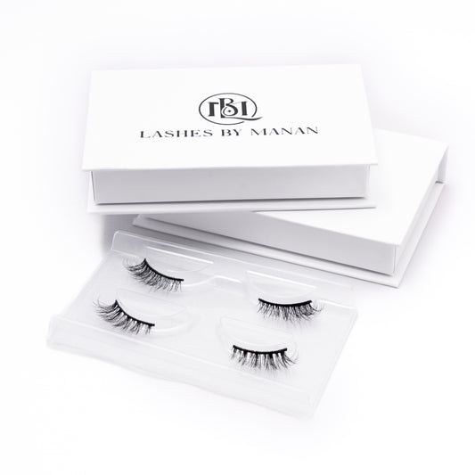 Set of false eyelashes HB08 in a 'Lashes by Manan' box on a white background